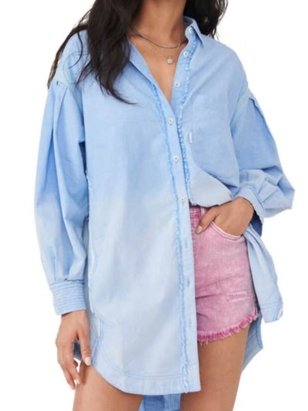 NWT Free People Women's Cool 'n Clean Cotton Tunic Top in Blue Arrow Combo Large